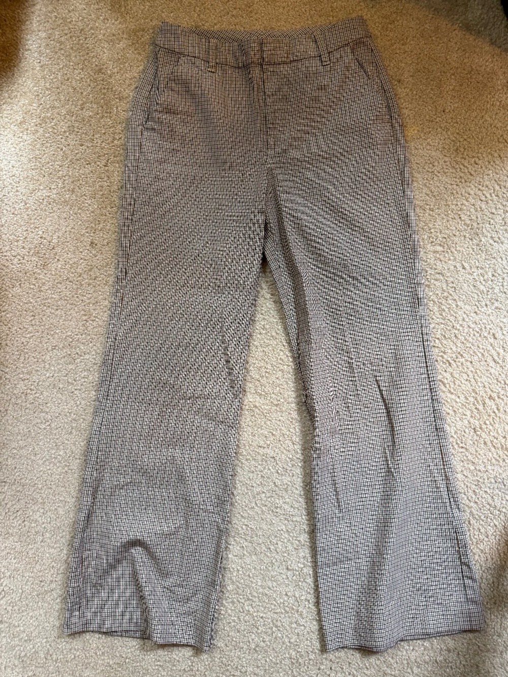 GAP High Rise Flare Khakis Brown Plaid Size 6 Chic Casual Trousers - Picture 2 of 6